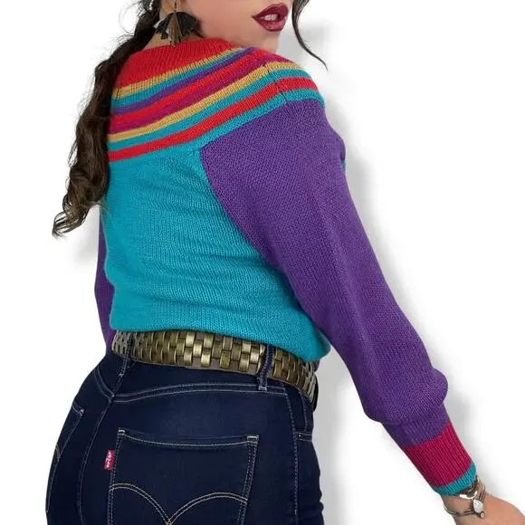 ❌SOLD❌1970's QUEENS WAY TO FASHION rainbow knit sweater made in Korea - Picture 5 of 17